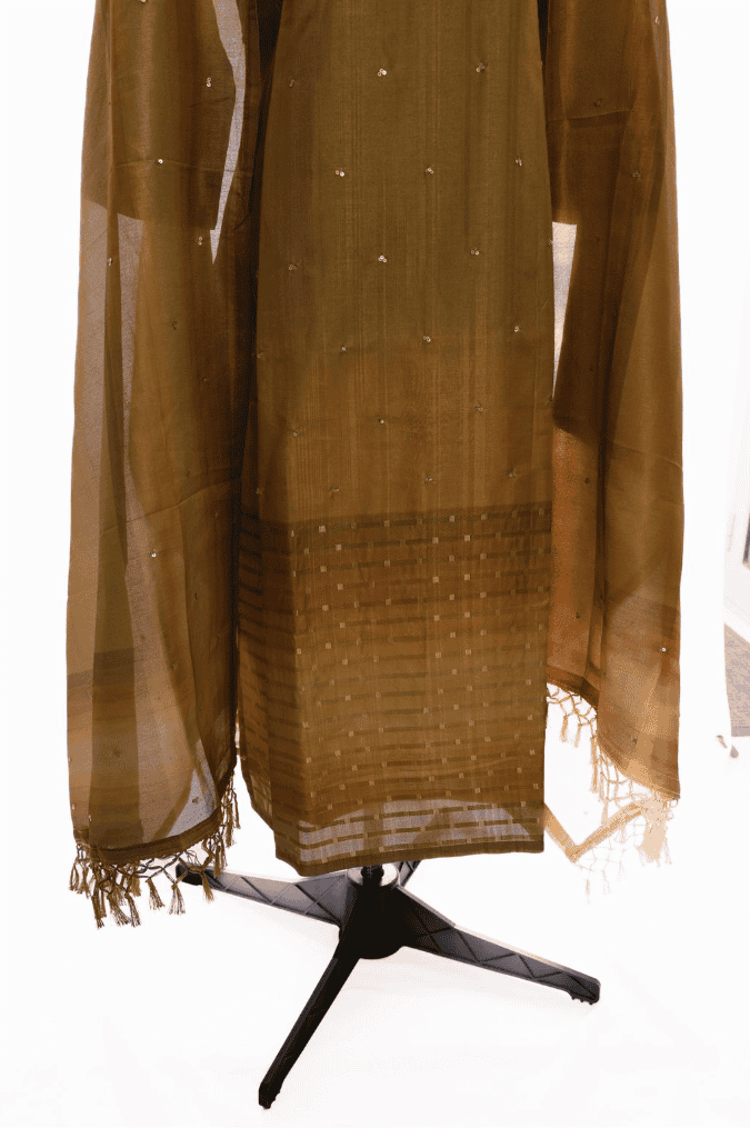Mustard Semi Tussar Salwar Suit (Three Piece Set) - Image 2