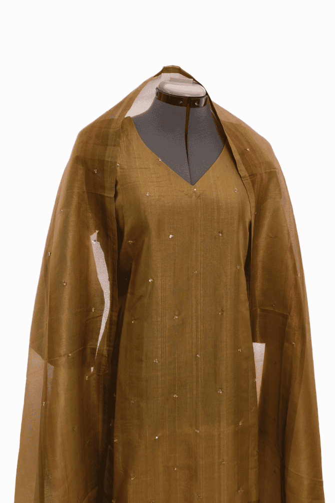 Mustard Semi Tussar Salwar Suit (Three Piece Set) - Image 3