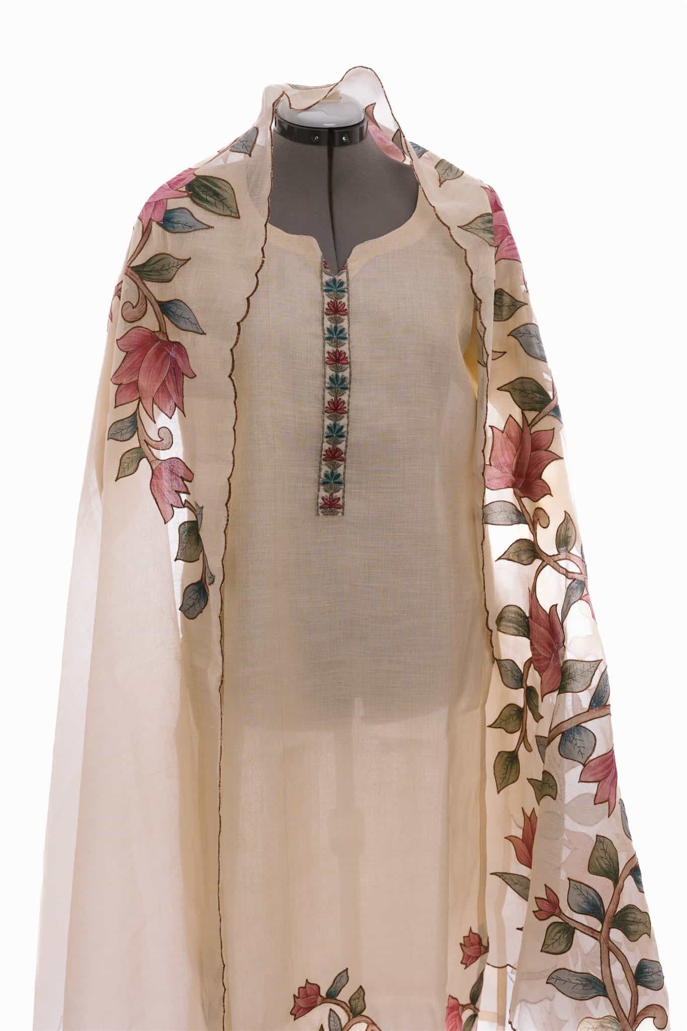 Off White Tissue Embroidered Salwar (Three Piece set) - Image 2