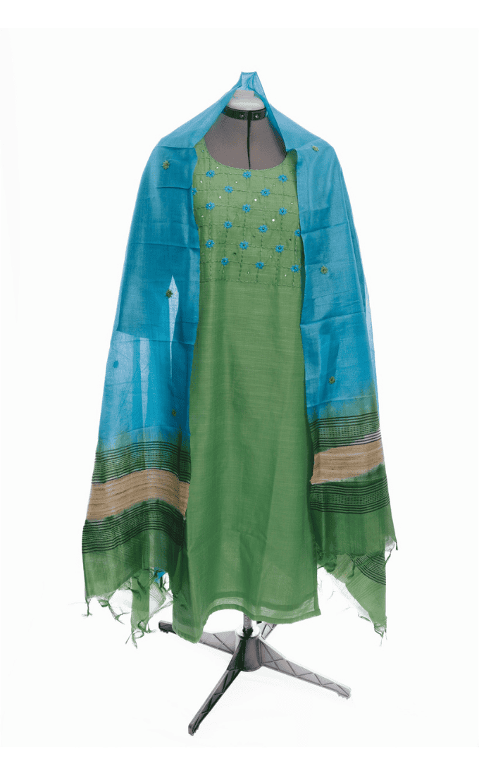 Green and Blue Silk Cotton Salwar Suit