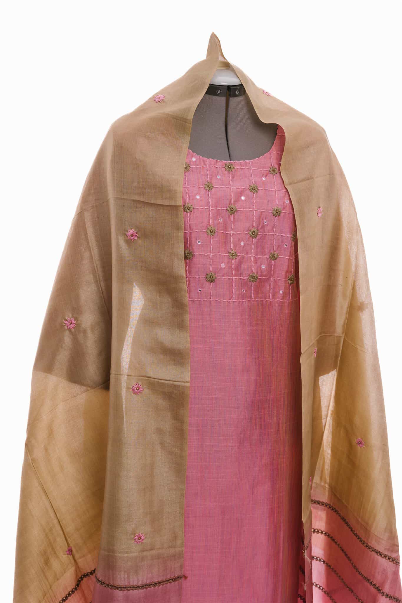Mauve and Light Brown Silk Cotton Salwar Suit