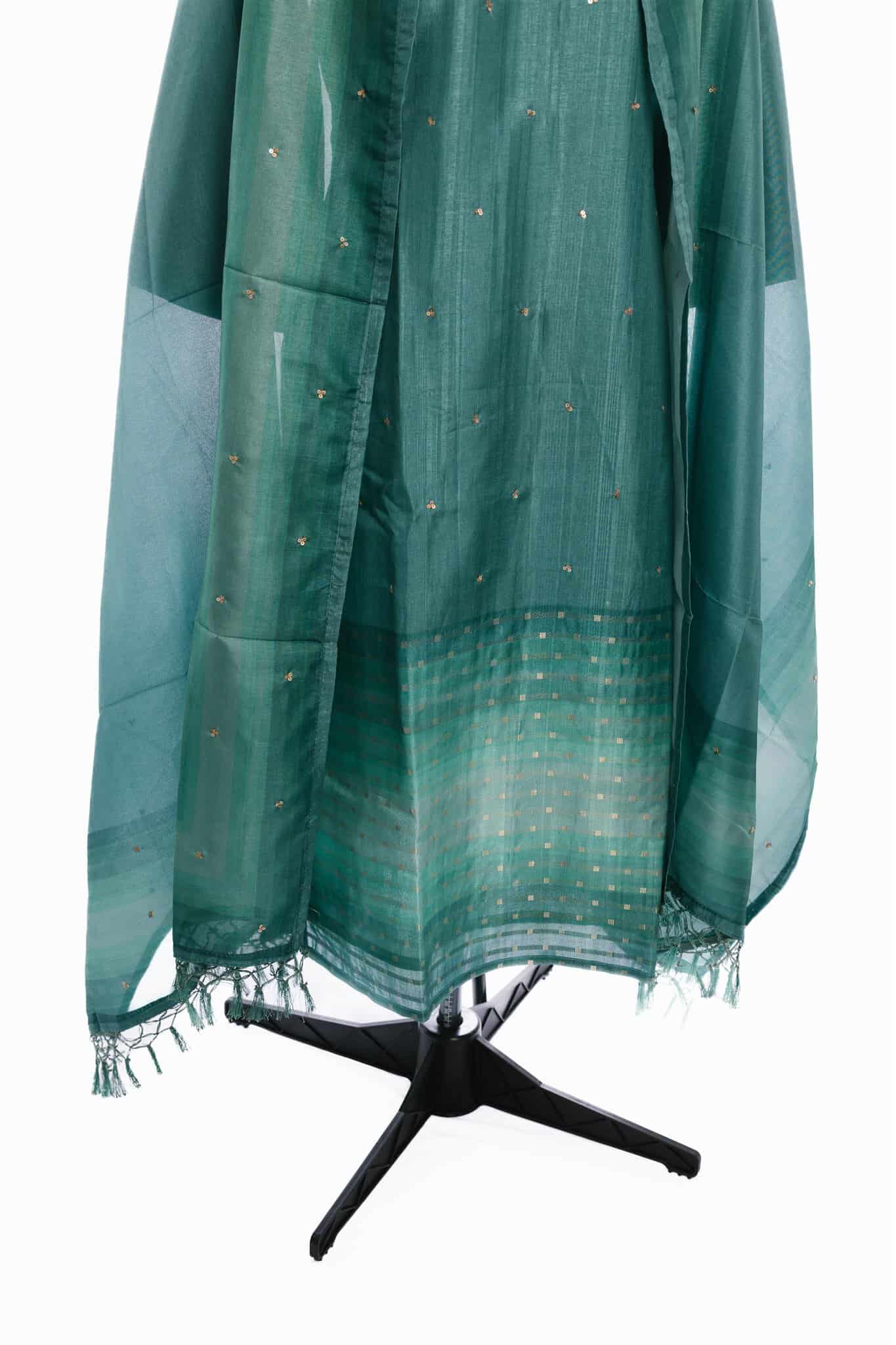 Light Pine Green Semi Tussar Salwar Suit (Three Piece set) - Image 3