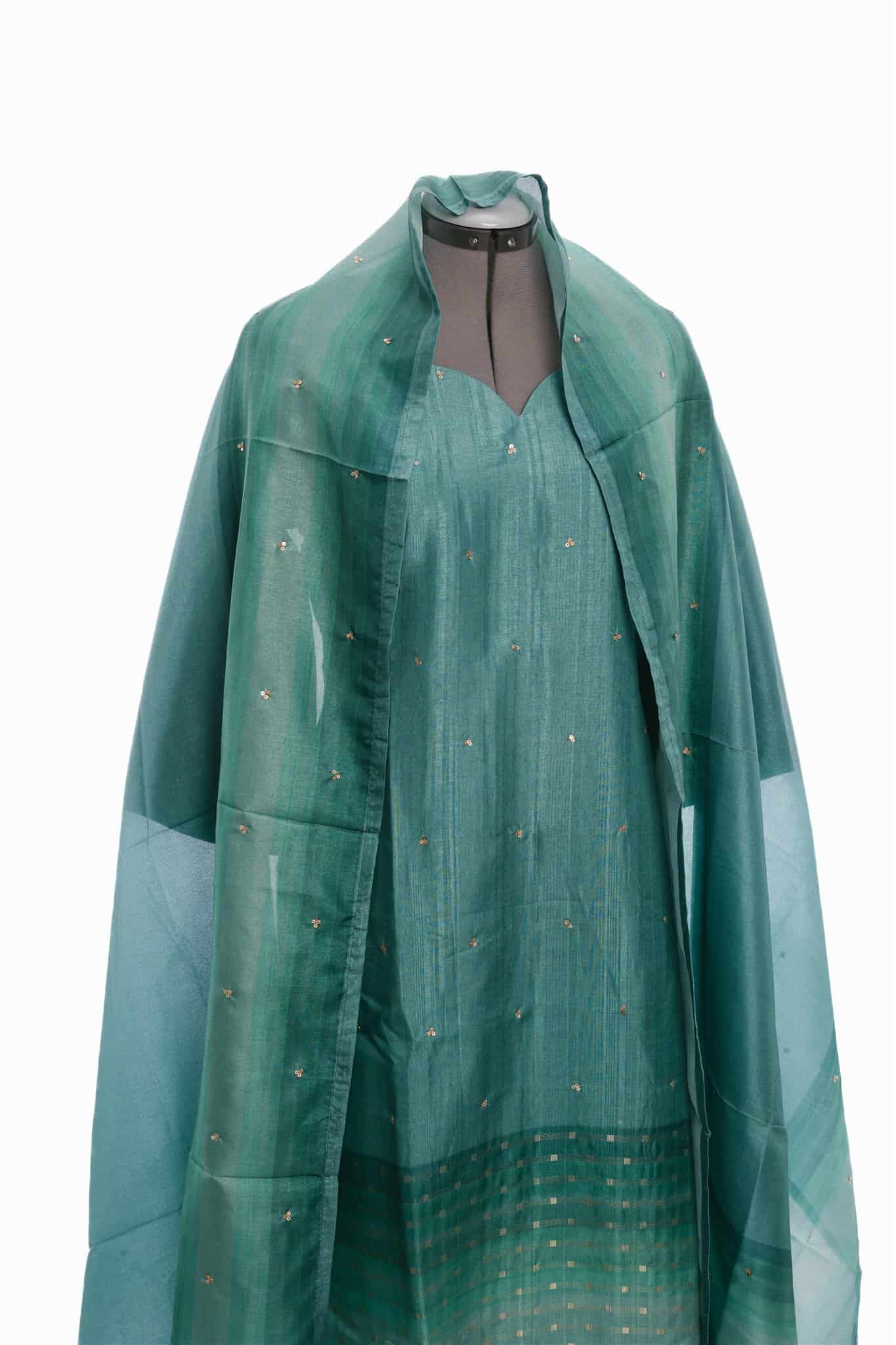 Light Pine Green Semi Tussar Salwar Suit (Three Piece set) - Image 2