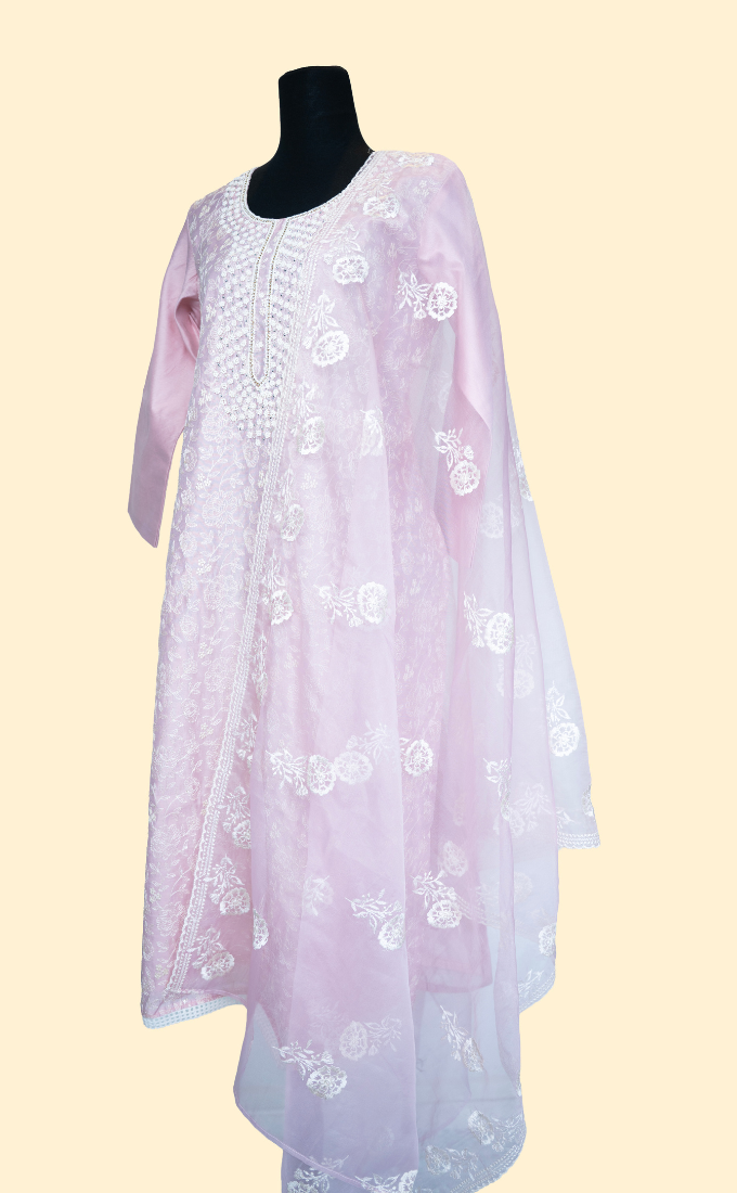 Pastel Pink Semi Silk Salwar Suit (Three Piece set)
