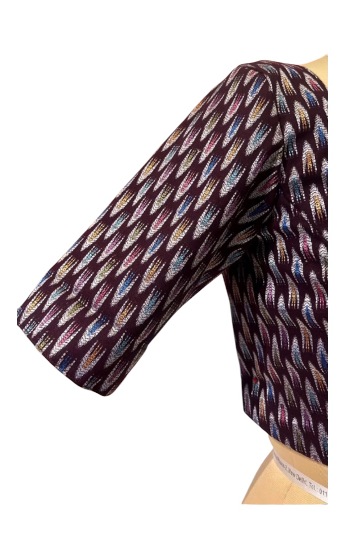 Cotton Silk Coffee Brown Color with Multi Color Thread Design Blouse - Image 2