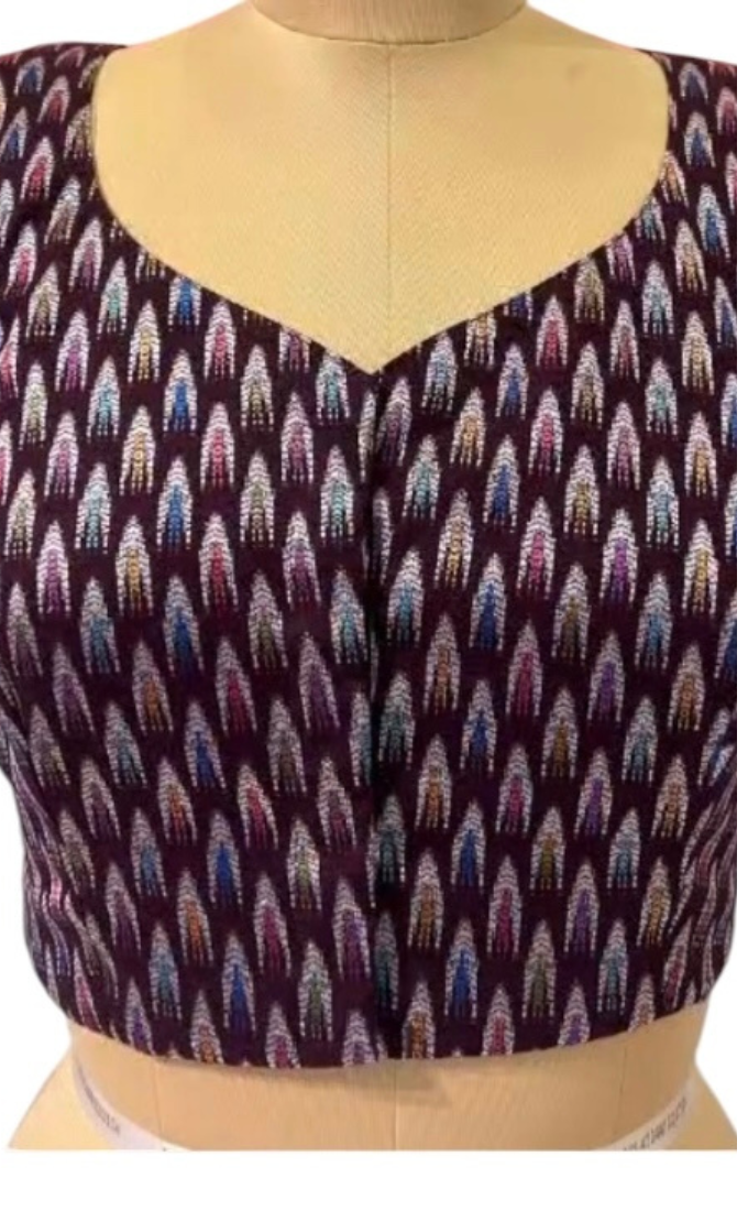 Cotton Silk Coffee Brown Color with Multi Color Thread Design Blouse