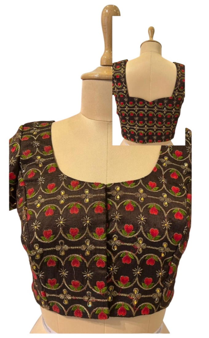 Semi Raw Silk Coffee Brown Color with Golden Zari Work