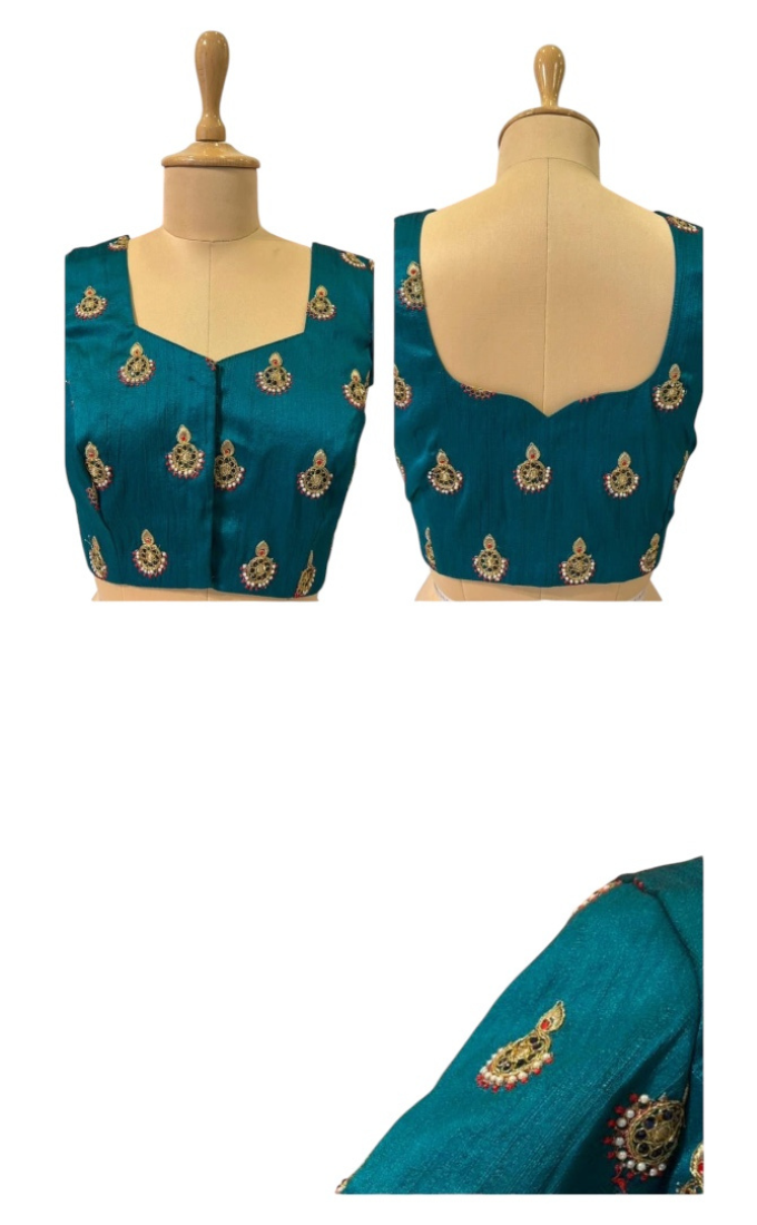 Semi Raw Silk Peacock Green Color Blouse