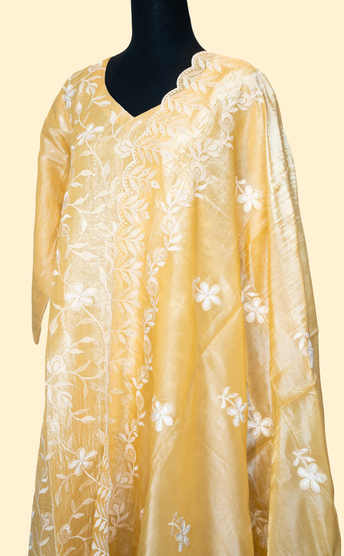 Golden Yellow Semi Silk Salwar Suit (Three Piece set)