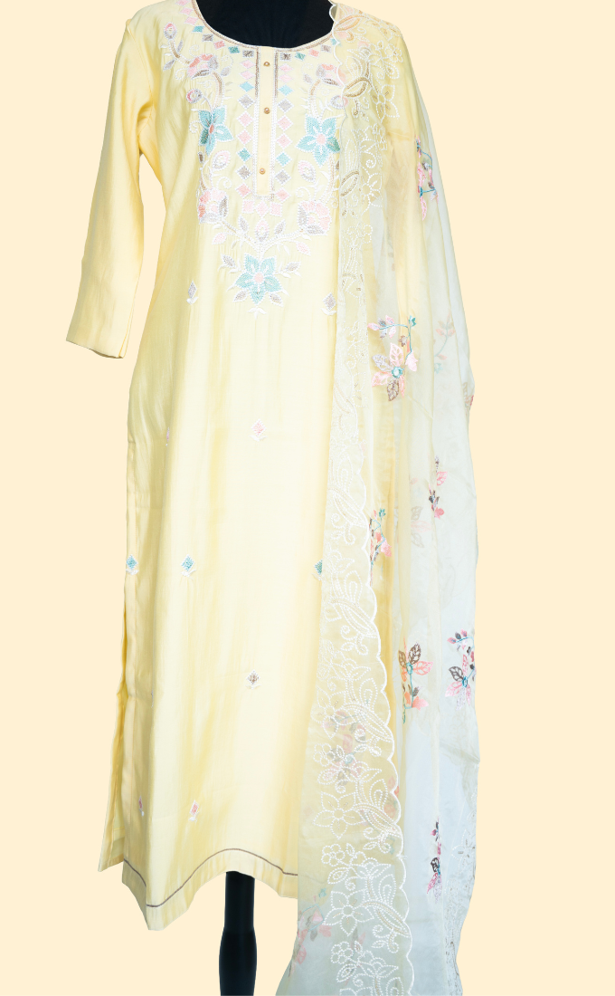Pastel Yellow Modal Cotton Salwar Suit (Three Piece set)
