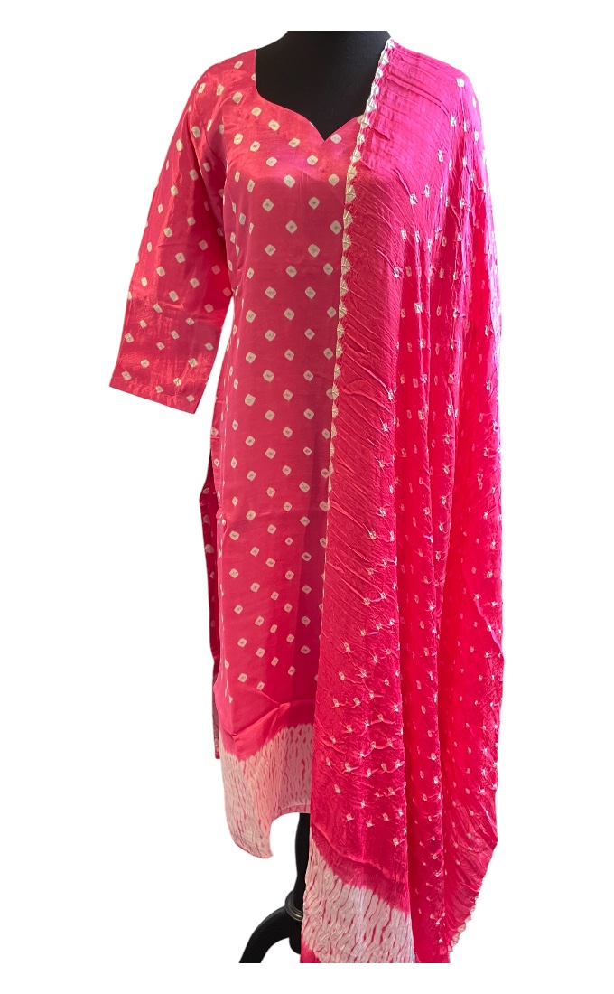Dark Pink Modal Bandhani Salwar Suit (Three Piece set)