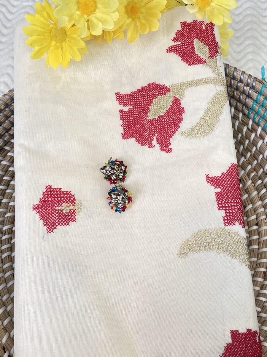 Kerala Saree with Cross Stitch Work