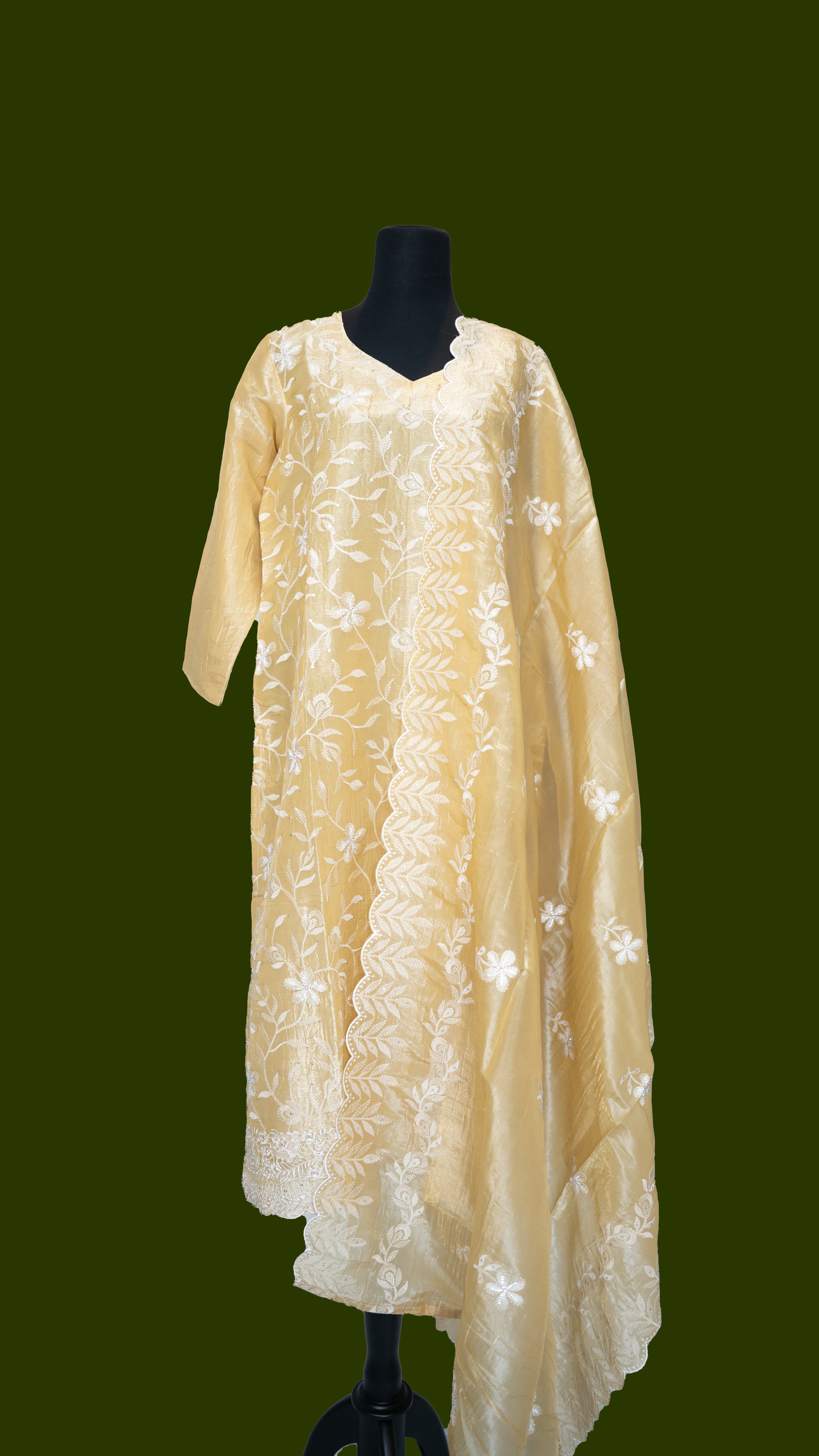 Golden Yellow Semi Silk Salwar Suit (Three Piece set) - Image 2