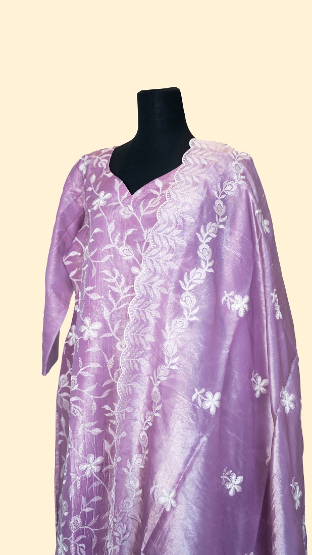 Soft Pastel Lavender Semi Silk Salwar Suit (Three Piece set)