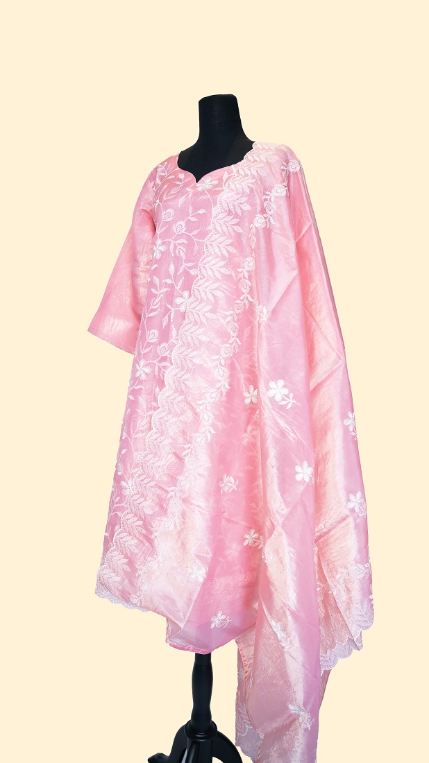 Pinkish Peach Semi Silk Salwar Suit (Three Piece set)