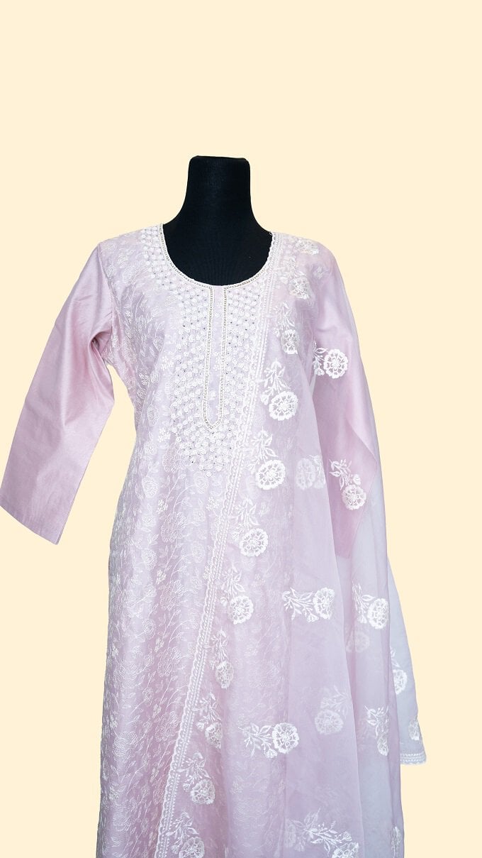 Pastel Pink Semi Silk Salwar Suit (Three Piece set) - Image 3