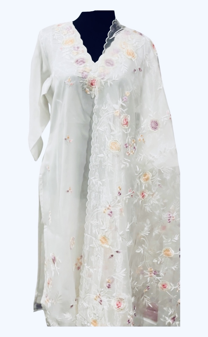 Milky White Organza Salwar Suit (Three Piece set)