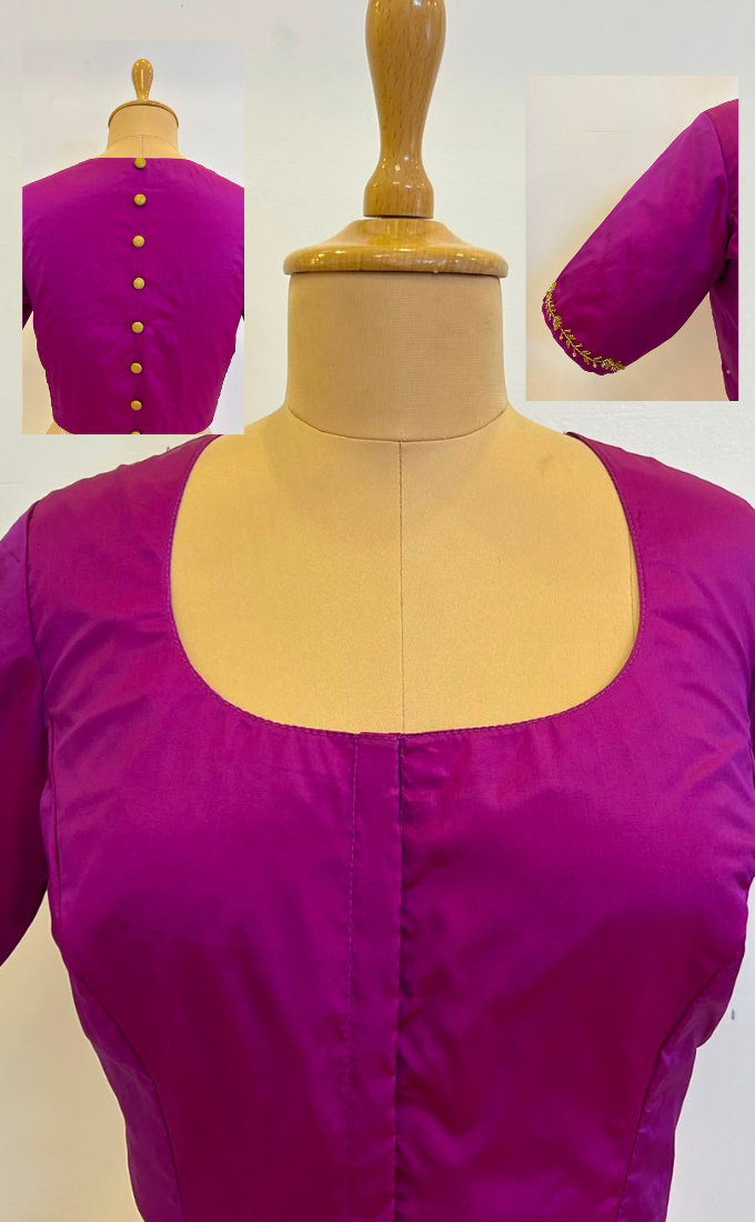 Cotton Silk Blouse with Embroidery on Sleeve - Pink