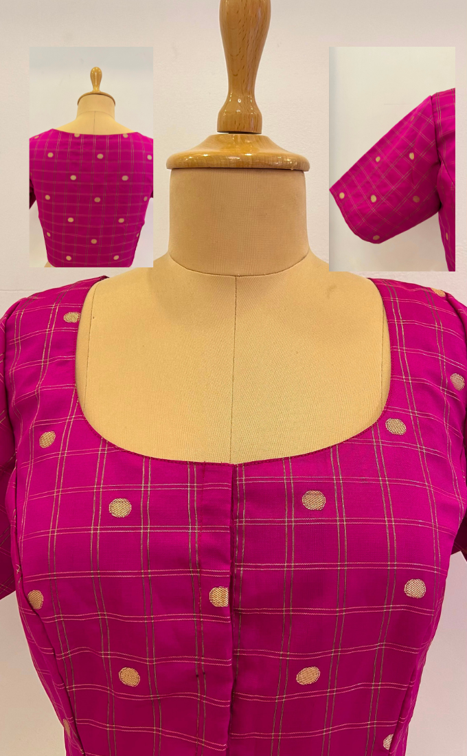 Cotton Silk Cheque design Saree blouse-Majanta