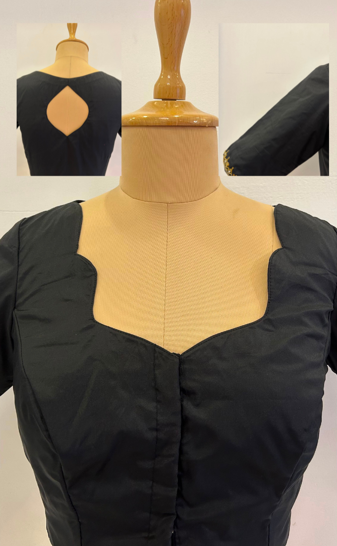 Cotton Silk Blouse with Embroidery on Sleeve - Black