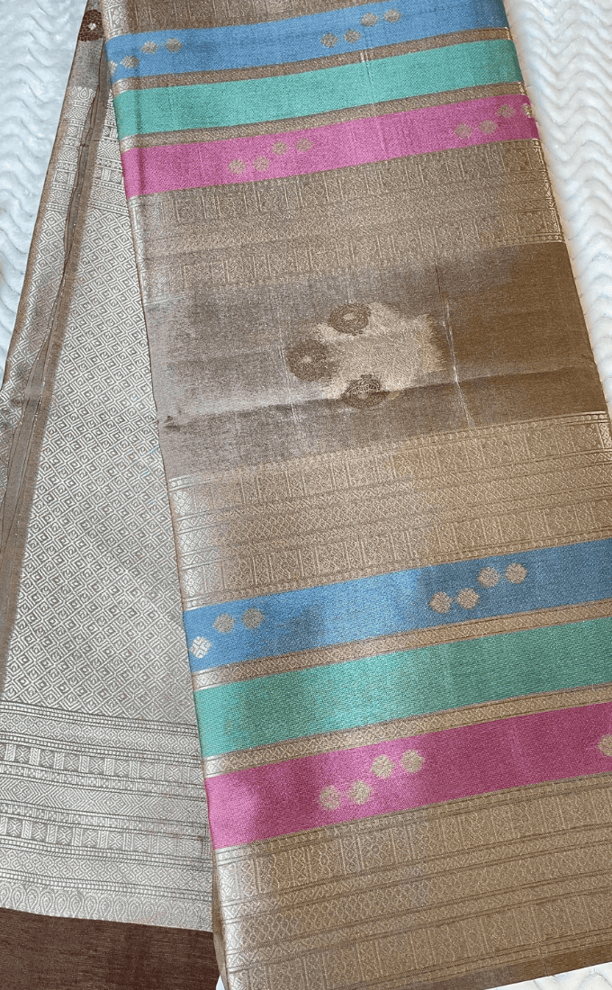 Champagne Gold Multicolour Zari Semi Silk Saree