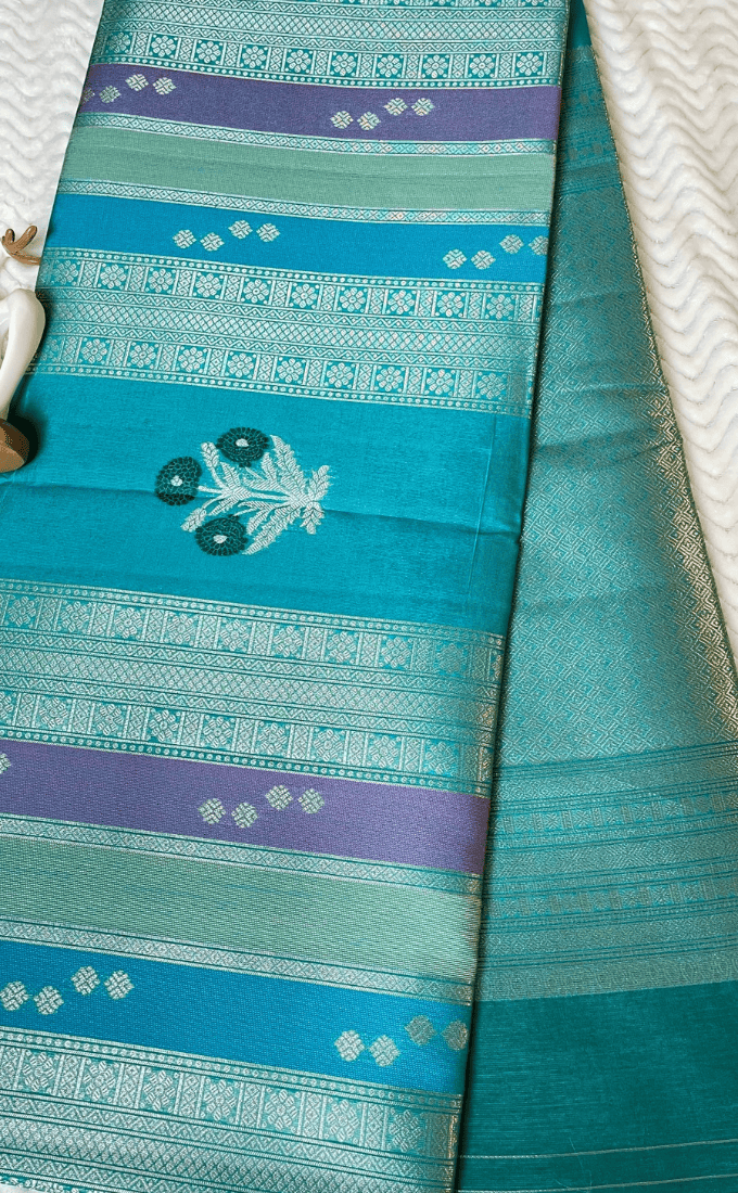 Peacock Teal Zari Woven Semi Silk Saree
