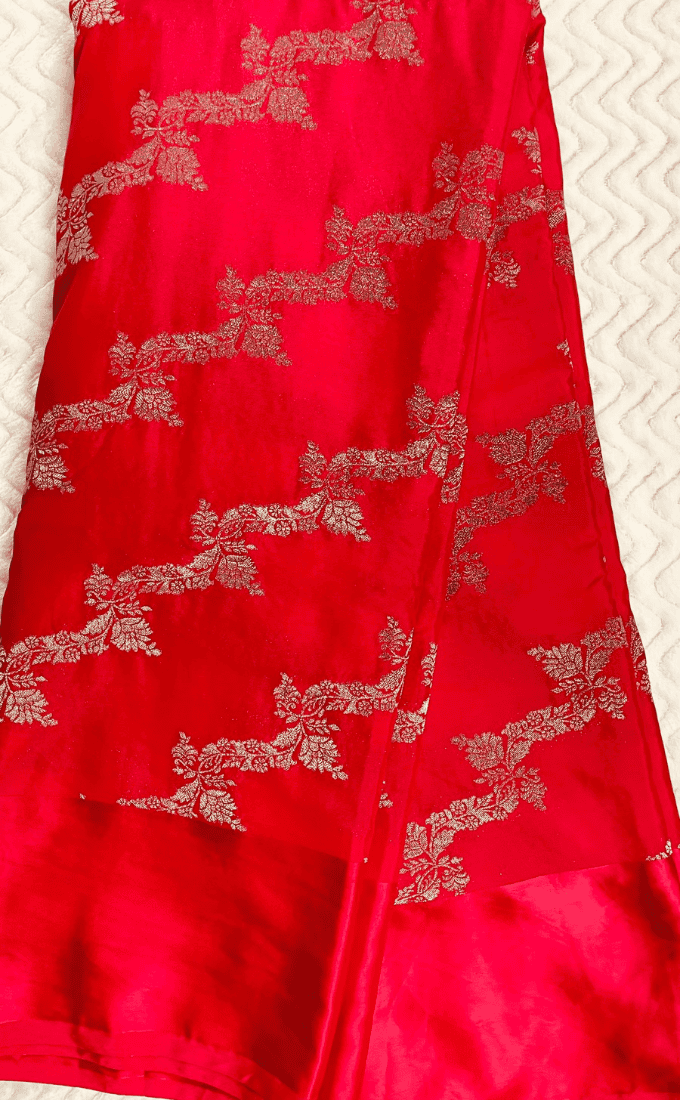 Ruby Red Khaddi Crepe Saree with Satin Border