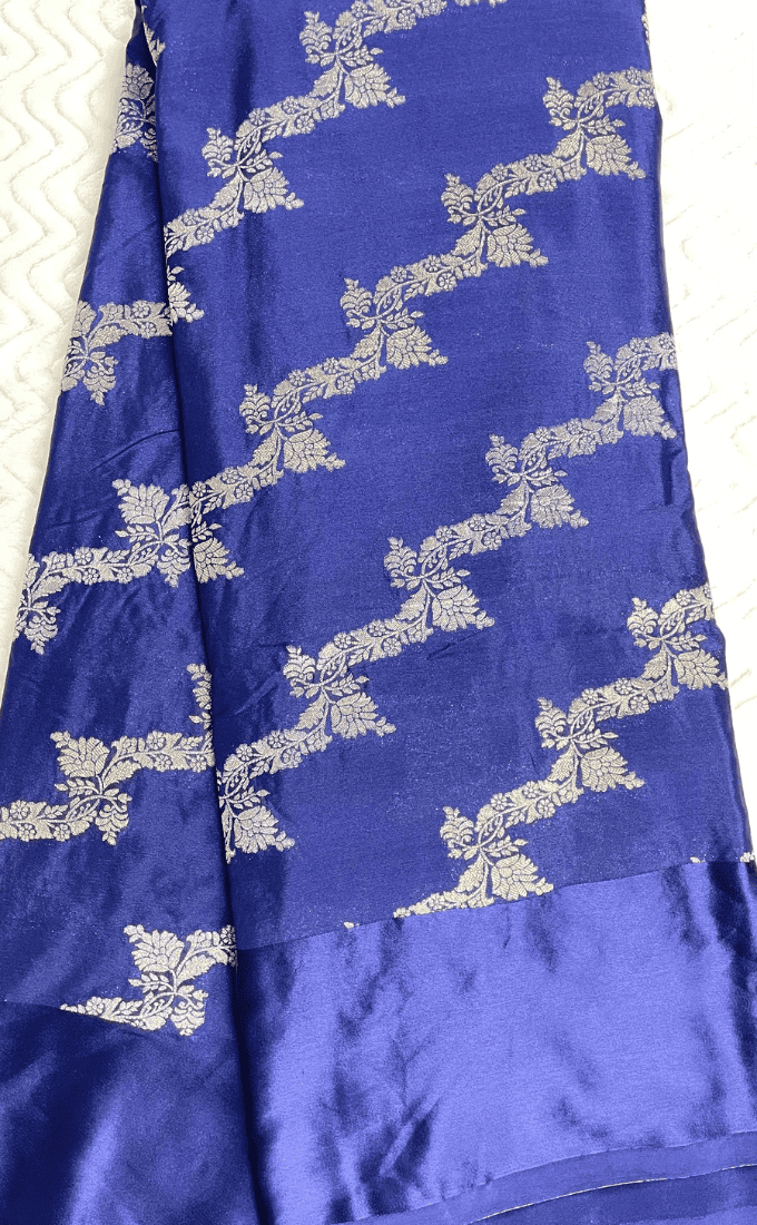 Royal Blue Khaddi Crepe Saree with Satin Border