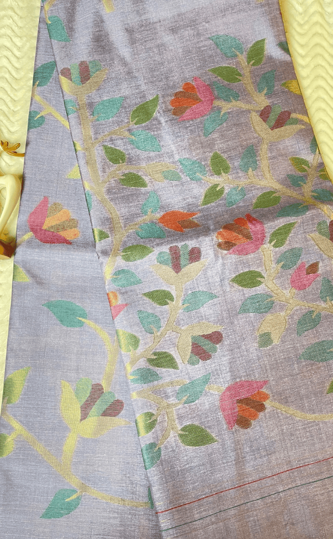 Lavender Floral Vine Semi Silk Saree