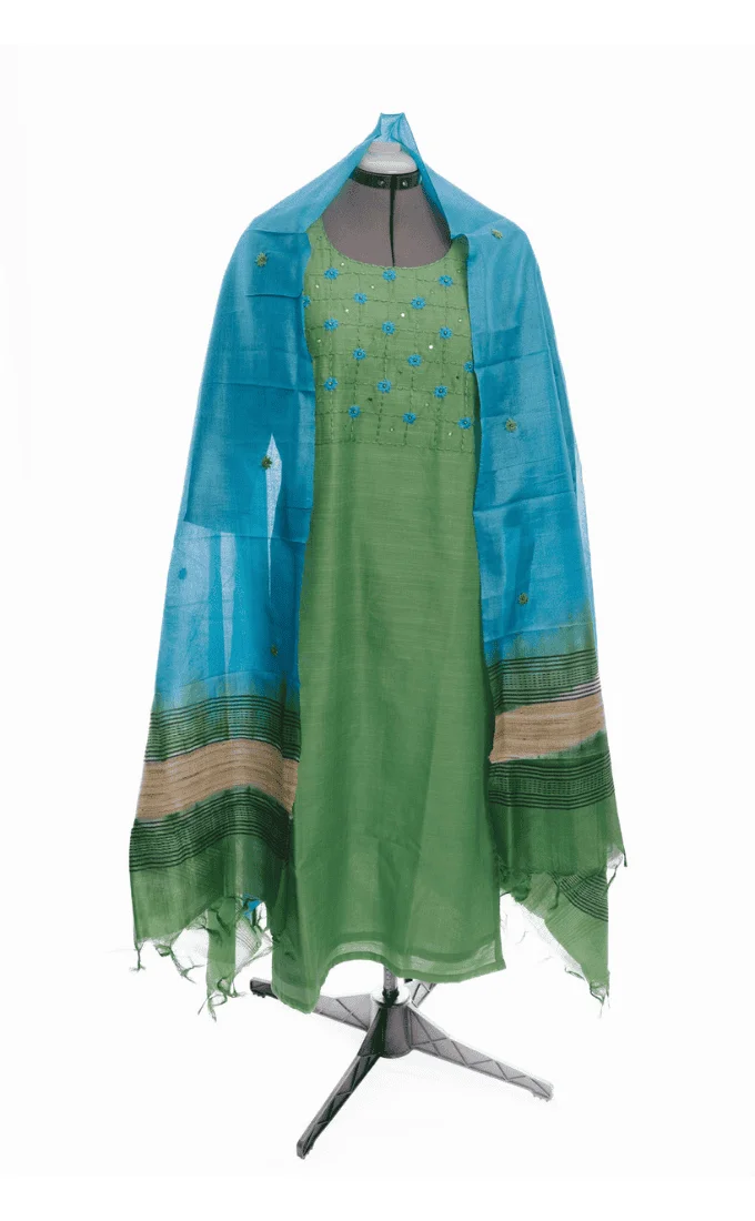 Green and Blue Silk Cotton Salwar Suit