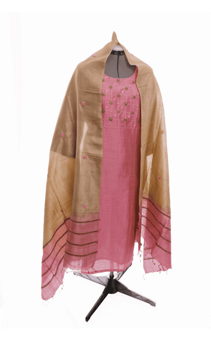 Mauve and Light Brown Silk Cotton Salwar Suit