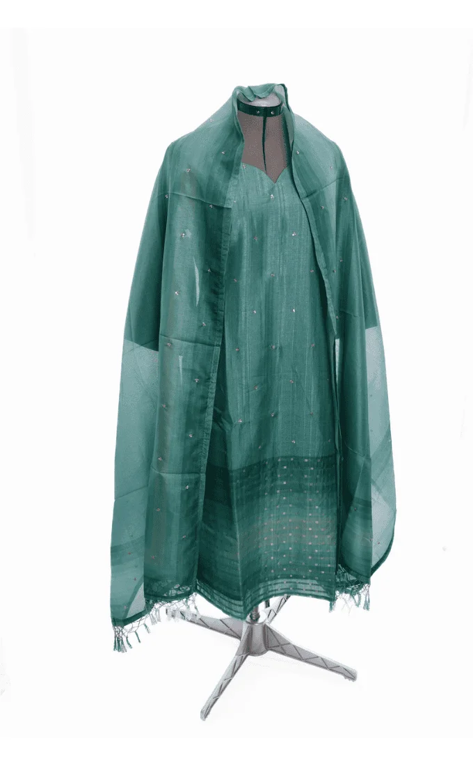 Light Pine Green Semi Tussar Salwar Suit (Three Piece set)