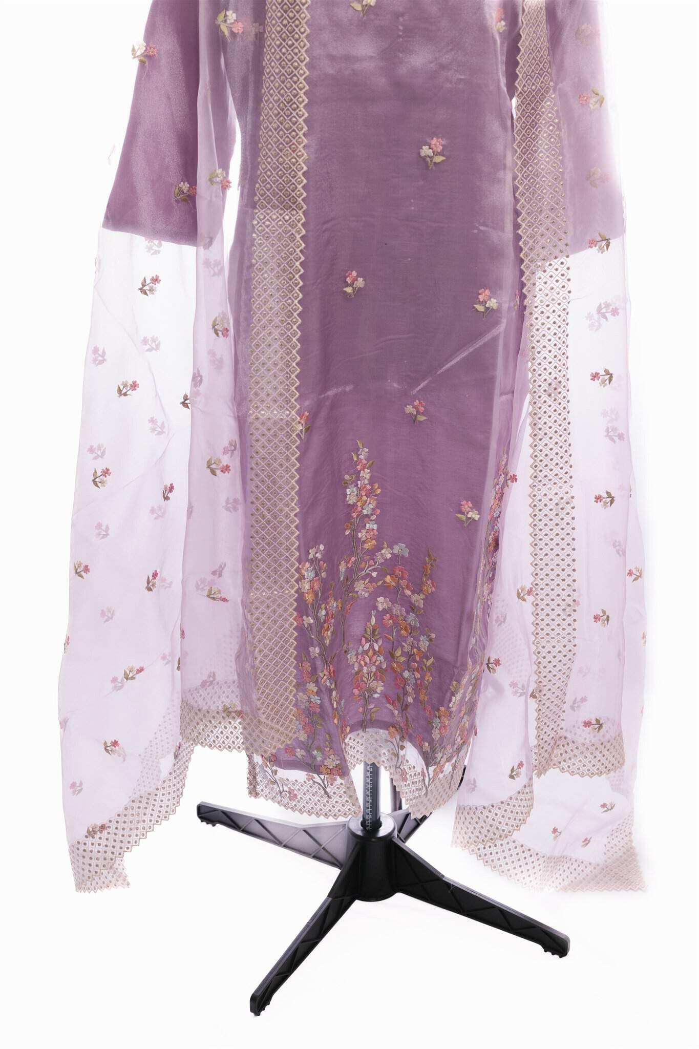 Pastel Lavender Soft Organza Salwar Suit (Three Piece Set) - Image 3