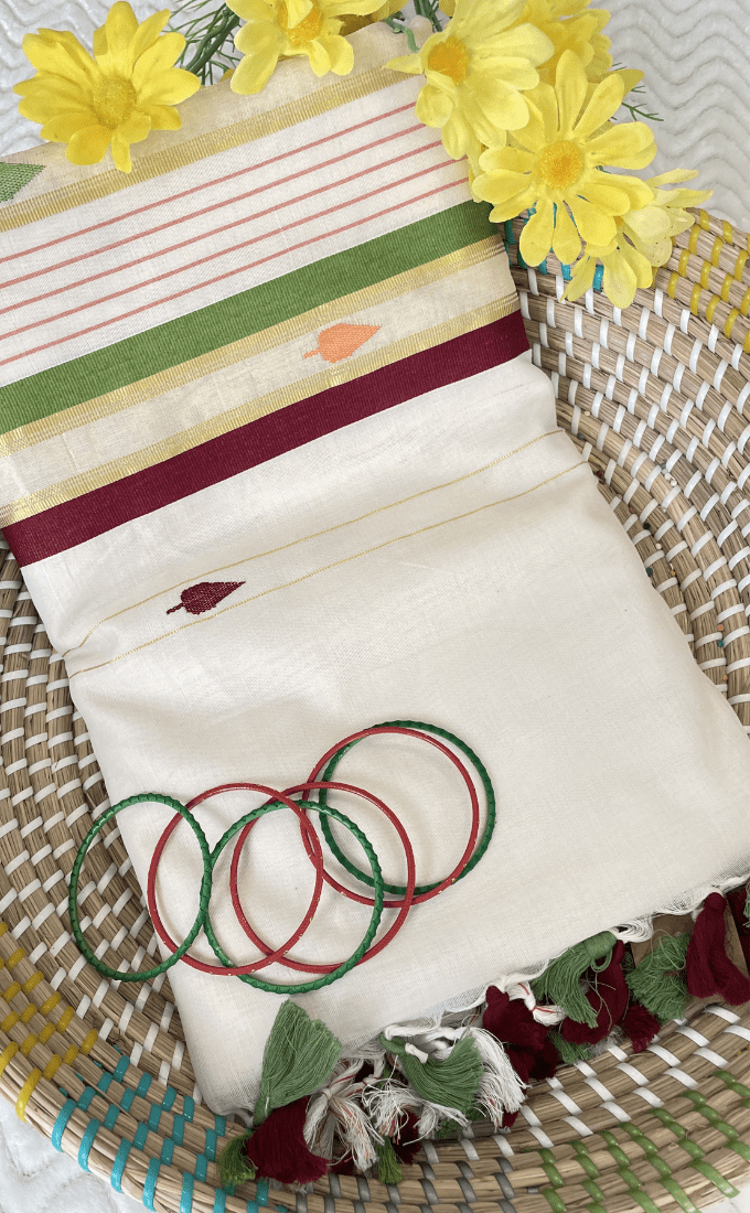 Pure Handloom Kerala Saree multicolor motiffs