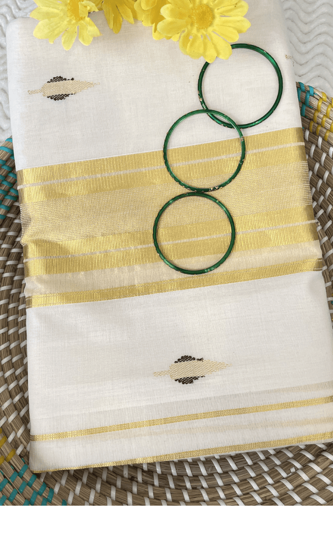 Pure Handloom Kerala Saree golden zari work
