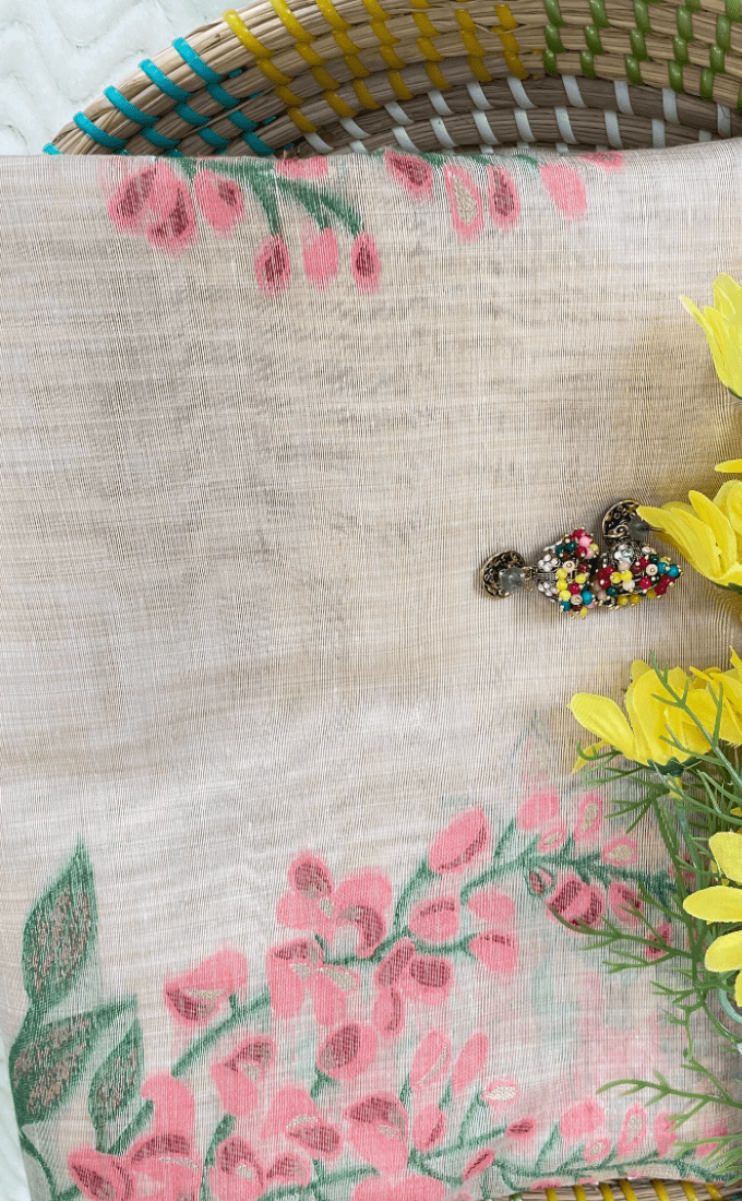 Semi Chanderi cotton saree with floral Design