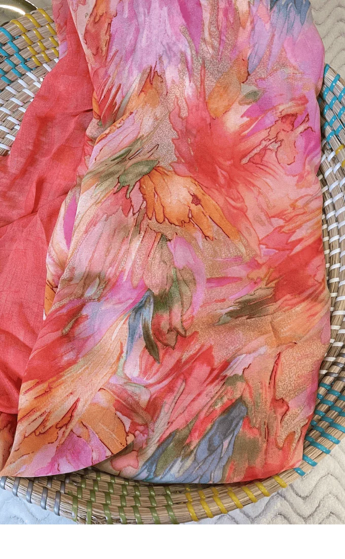 Orange and Red Chiffon Saree