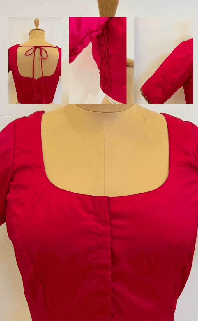 Cotton Silk Stretchable Saree Blouse with Hand Embroidery-Rani Pink
