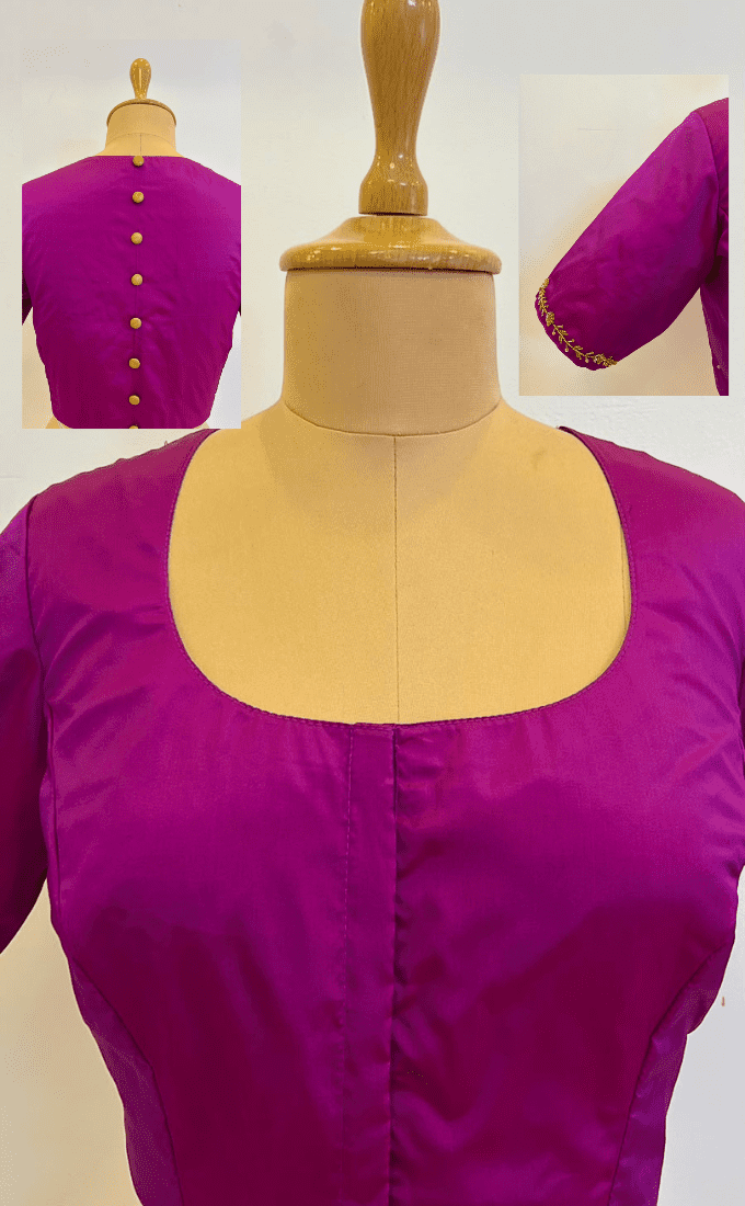 Cotton Silk Blouse with Embroidery on Sleeve - Pink