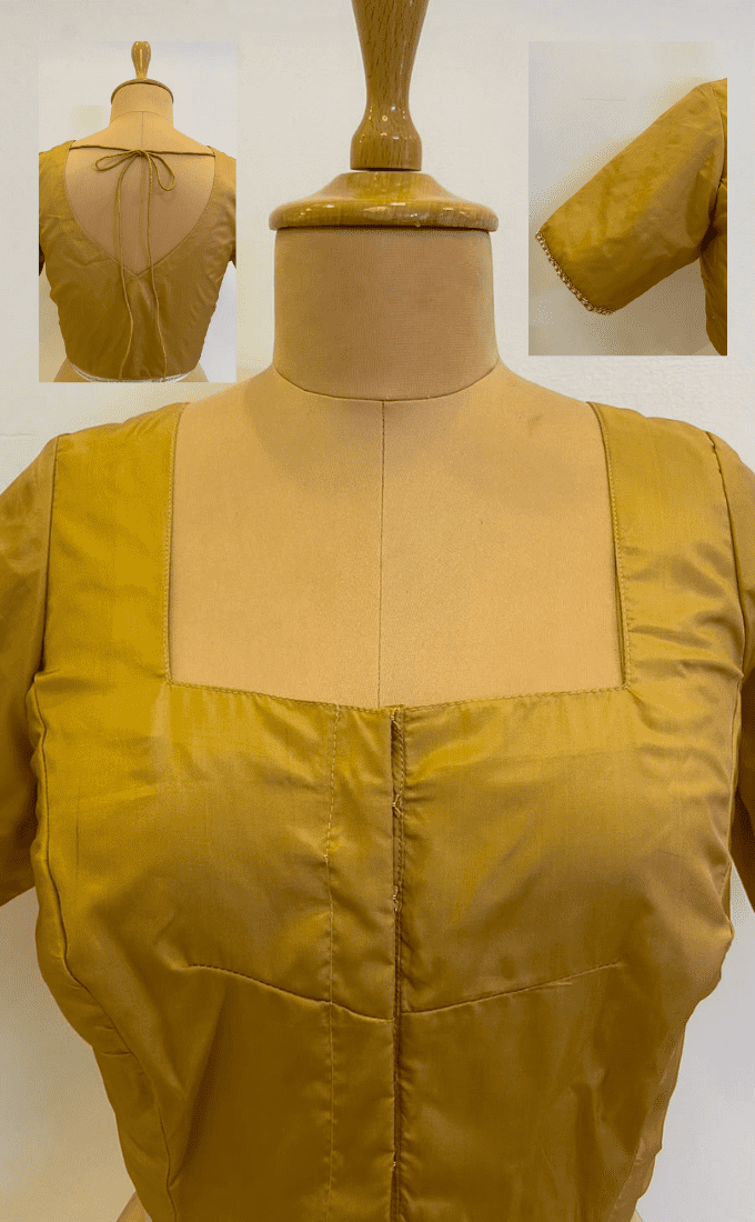 Cotton Silk Blouse with Beads work on Sleeve - Golden