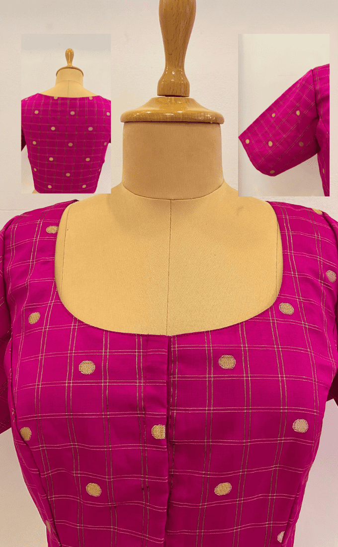 Cotton Silk Cheque design Saree blouse-Majanta