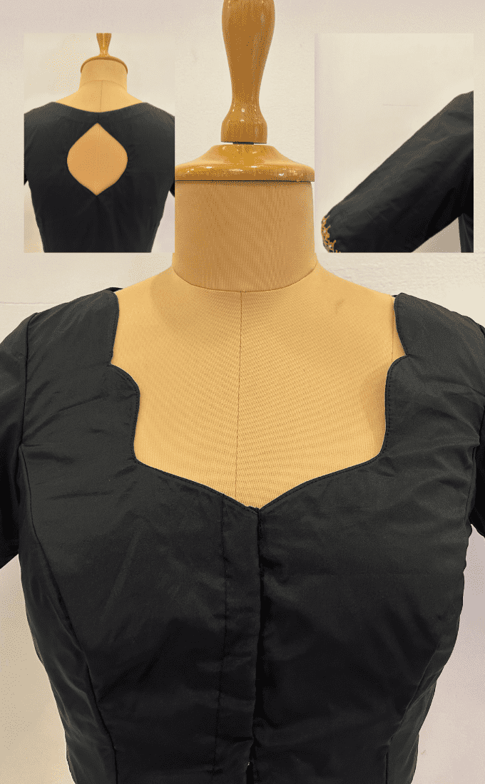 Cotton Silk Blouse with Embroidery on Sleeve - Black