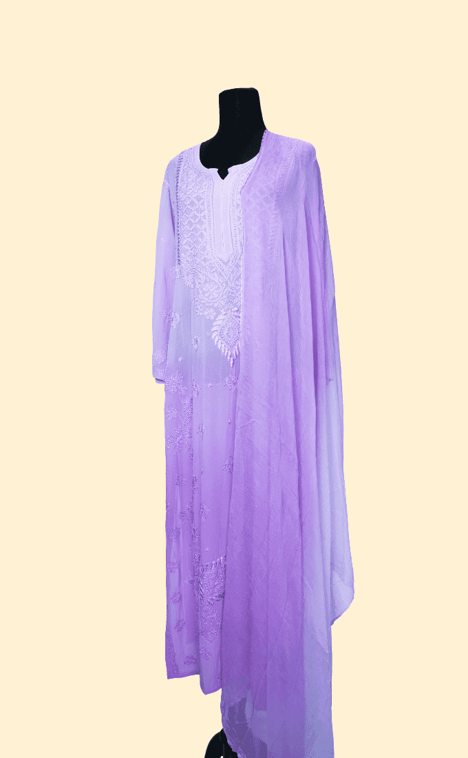 Lilac Pure Chikankari Salwar Suit (Three Piece set)