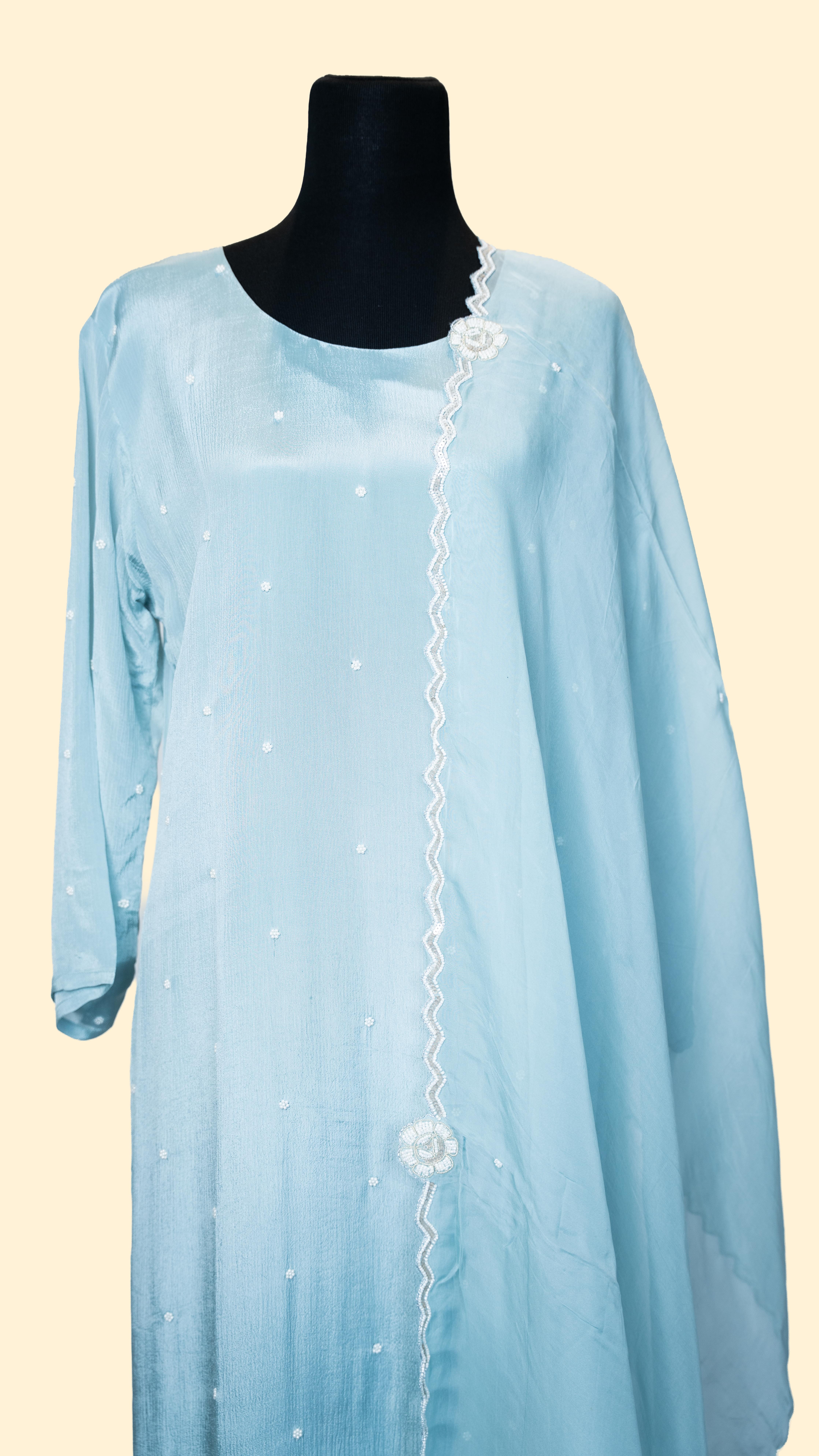Sea Green Chinon Silk Beaded Salwar Set Salwar Suit (Three Piece set) - Image 2